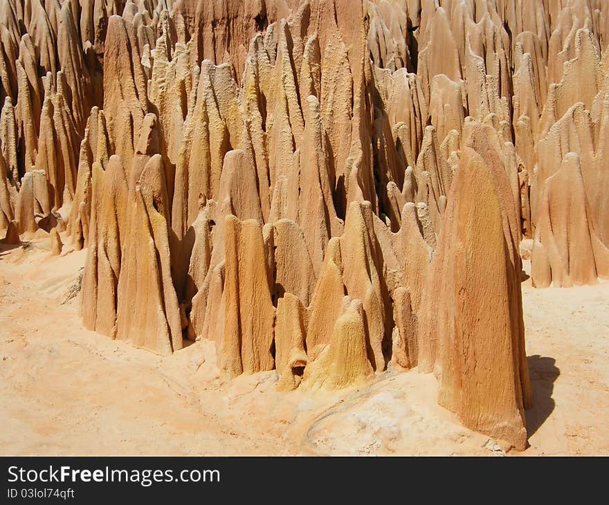 The 'Tsingy Rouge' lsandstone formations found in the north of Madagascar. The 'Tsingy Rouge' lsandstone formations found in the north of Madagascar