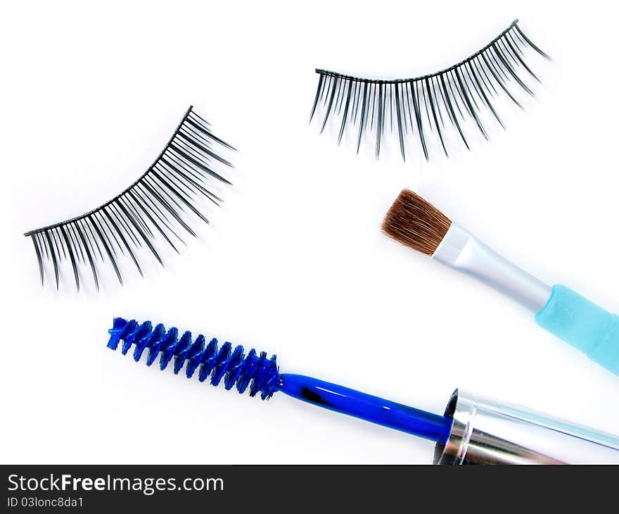 False eyelash mascara and make-up brush. False eyelash mascara and make-up brush