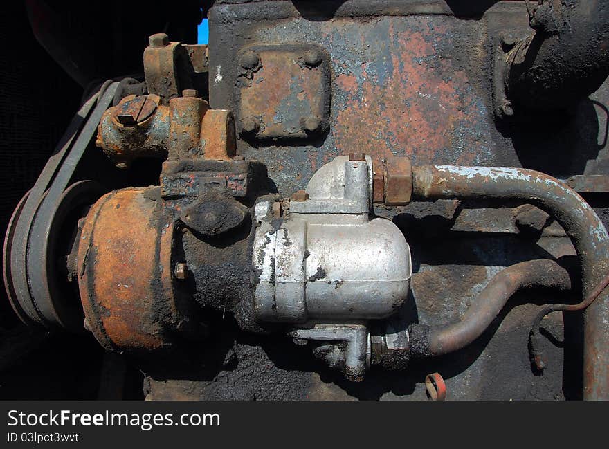 Abandoned old rusty engine mechanism