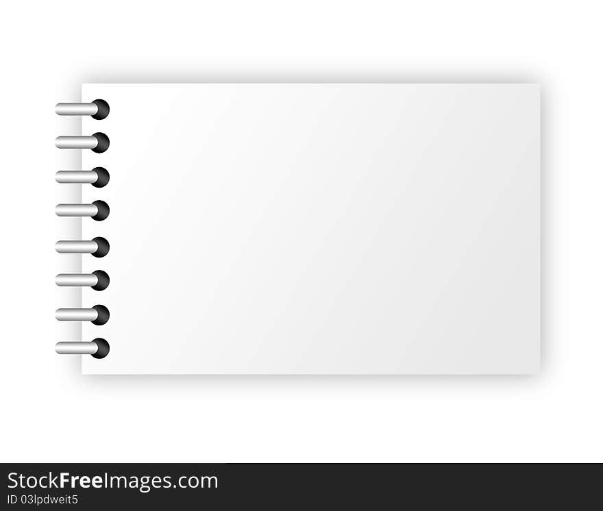 White blank notes with ring with shadow over white background