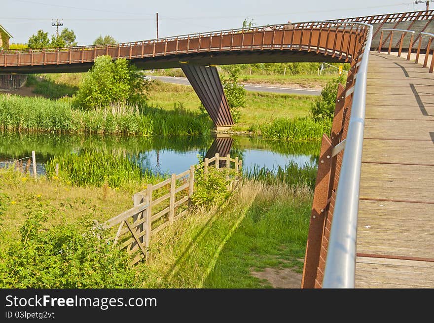 Foot bridge & cycle way over river Nene UK