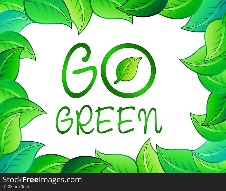 Green leafs with go green over white background