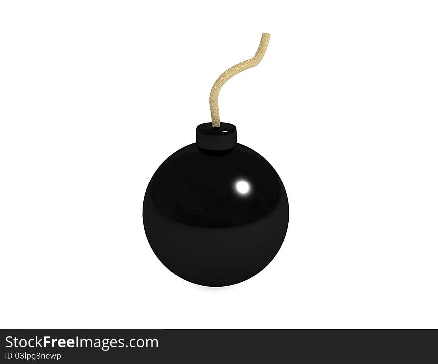 Black round bomb with a fuse on a white surface