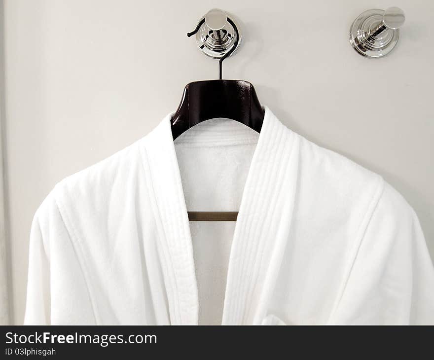 A bathrobe in the bathroom.