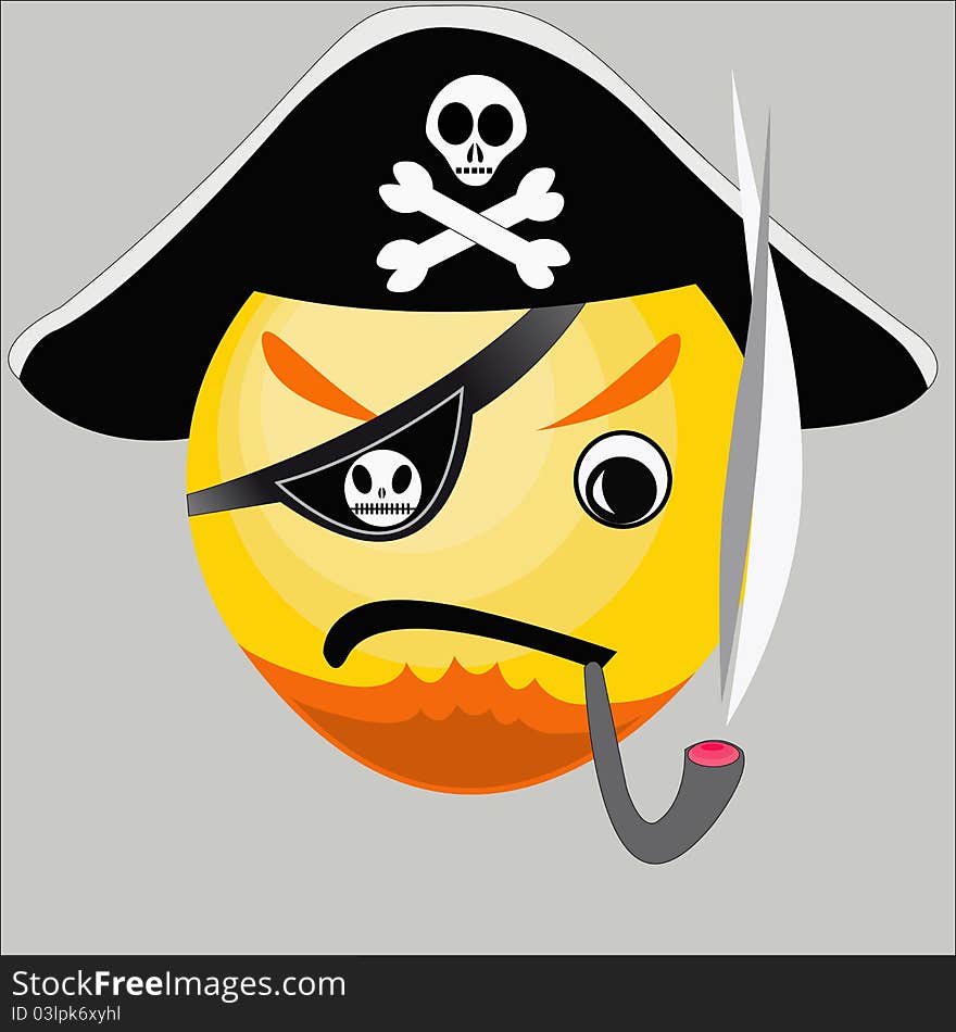 Yellow icon of smoking pirate on the gray background. Yellow icon of smoking pirate on the gray background