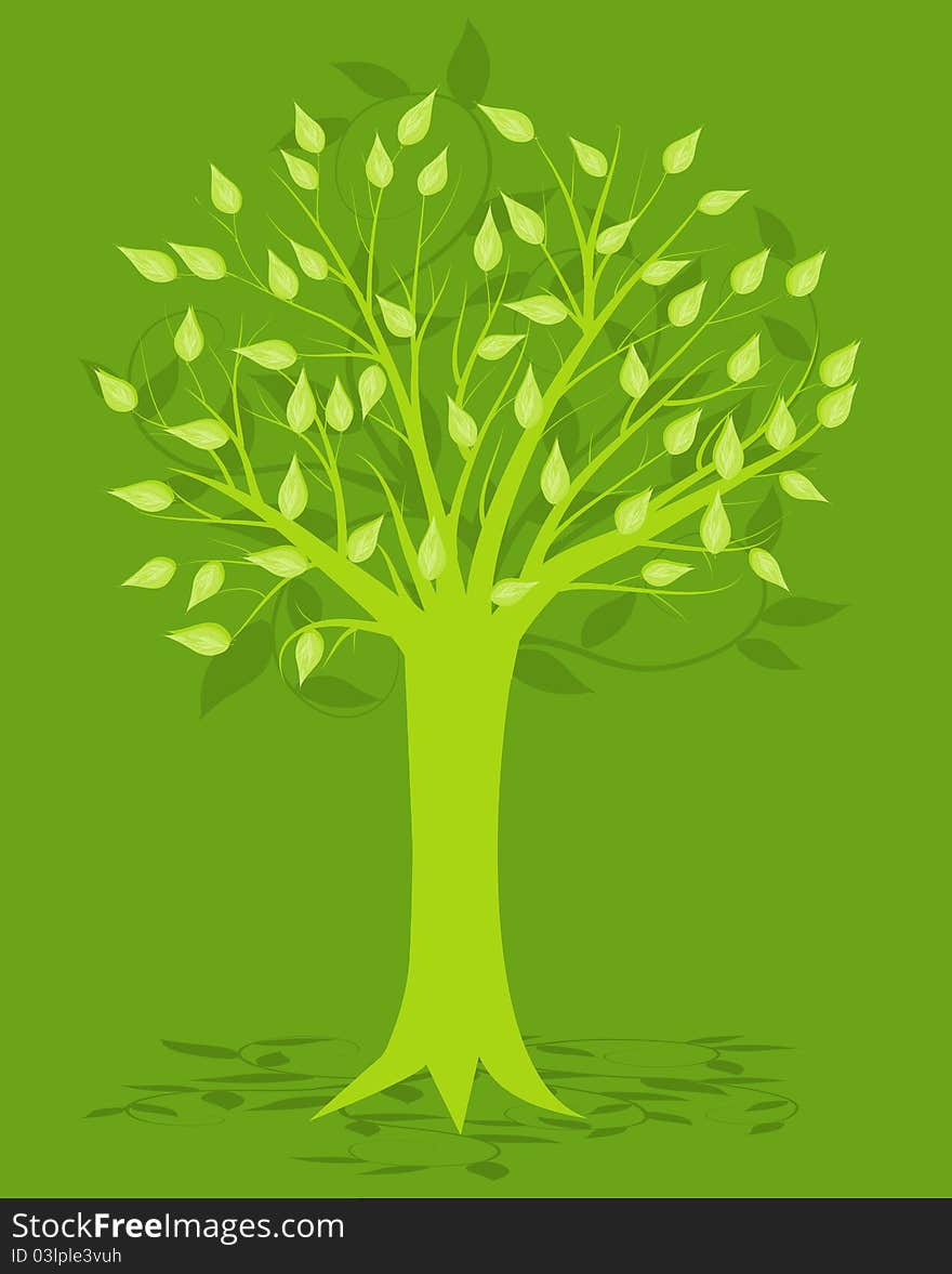 Abstract Tree, On Green Background, Illustration