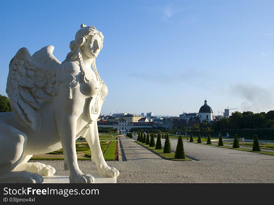 Morning sunlight hitting Statue at Belvedere