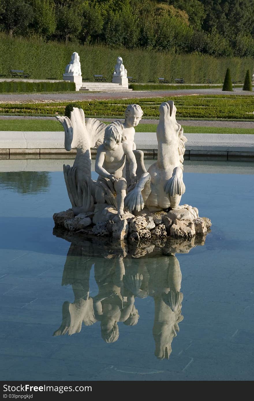 Fountain Reflected at Belvedere Palace