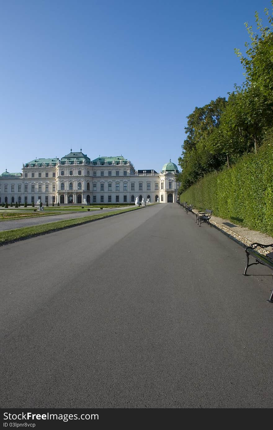 Path with banks at Belvedere Palace. Path with banks at Belvedere Palace.