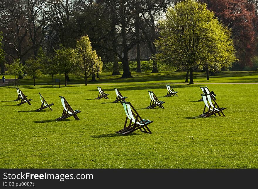 Deck Chairs In A Park