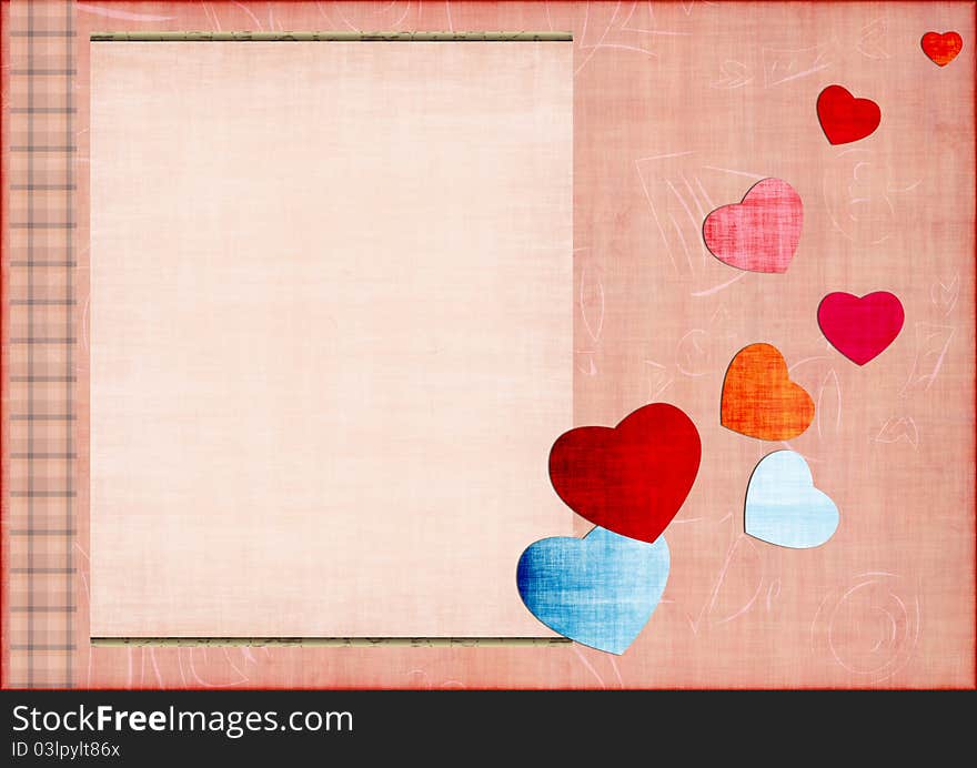 Romantic greeting card with hearts on a pink background. Romantic greeting card with hearts on a pink background