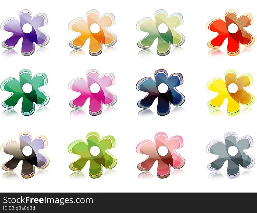 Set of flower icons (coloured flowers)