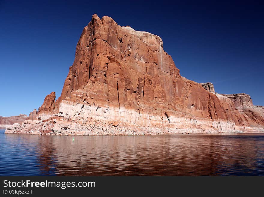 A red cliff with reflection, Lake Powell, Arizona