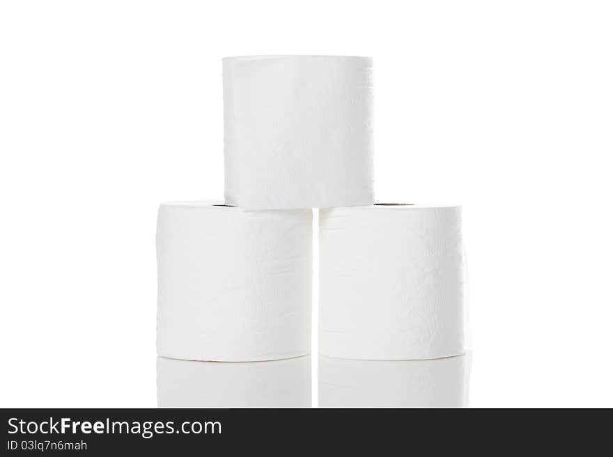 Clean white toilet paper against a white background