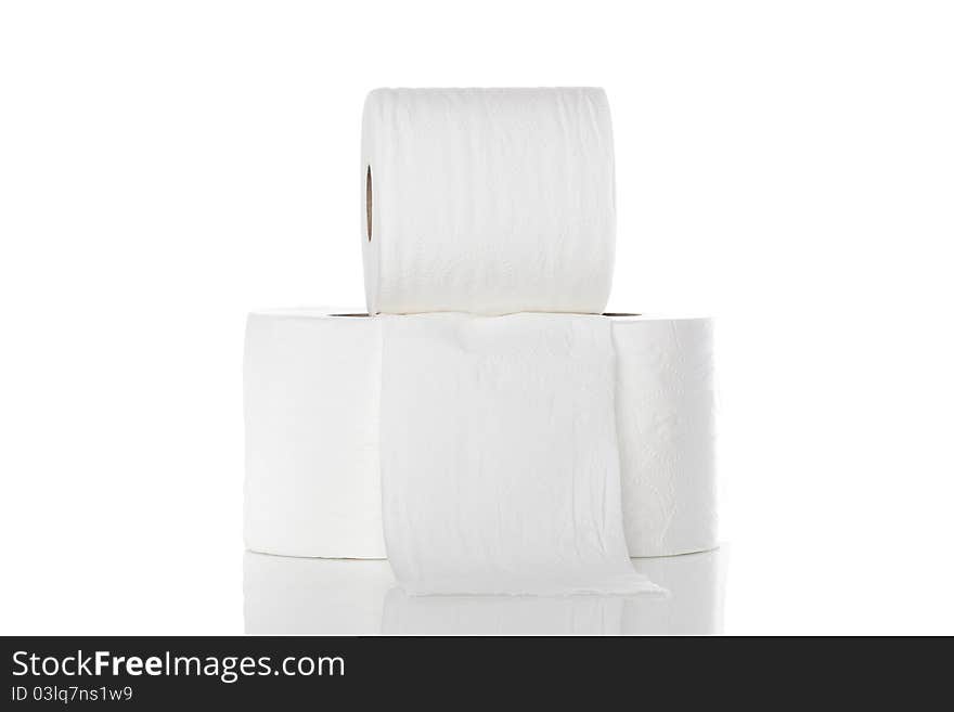 Clean white toilet paper against a white background