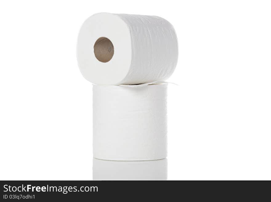 Clean white toilet paper against a white background