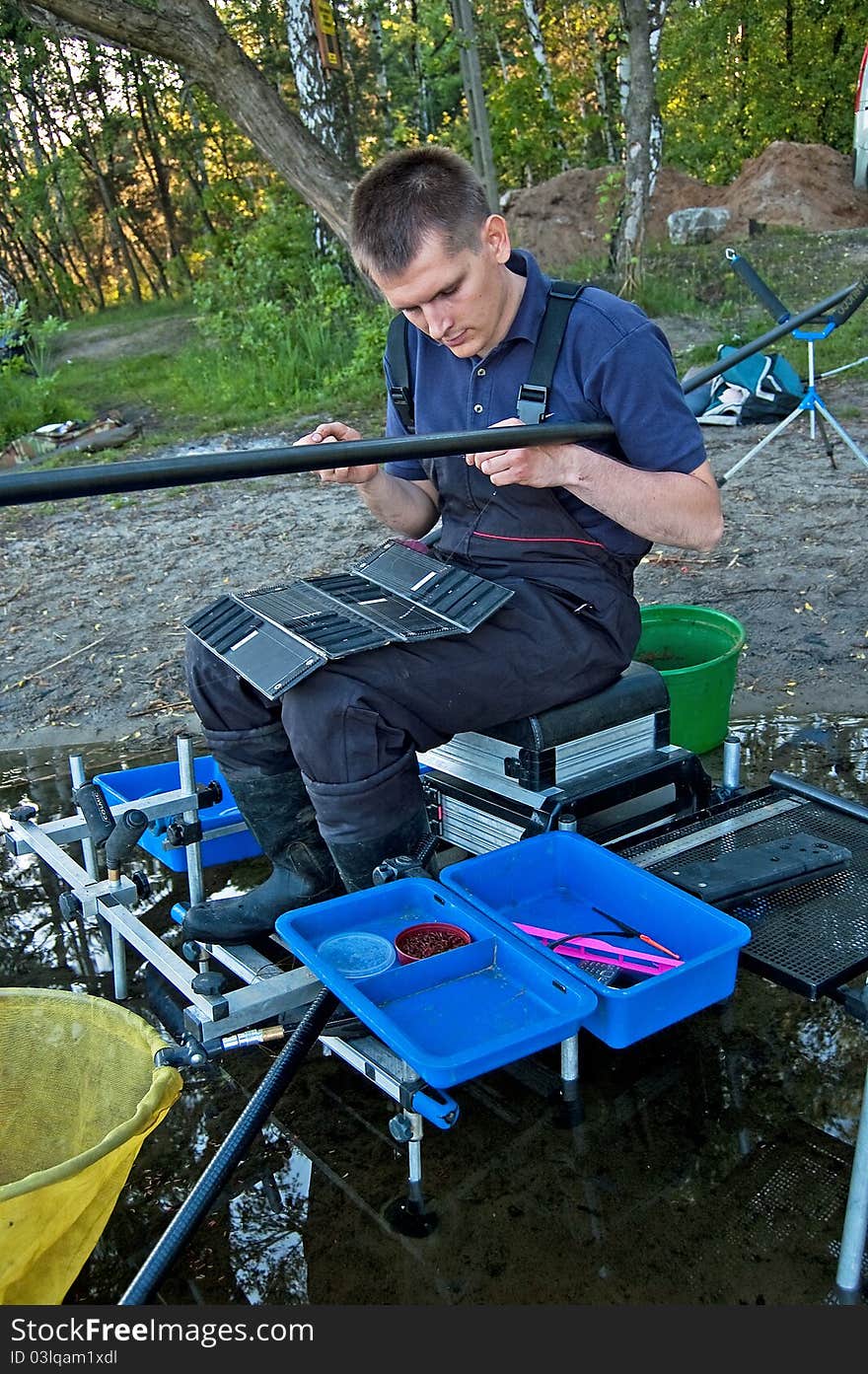 Fishing on the lake in the southern part of Poland