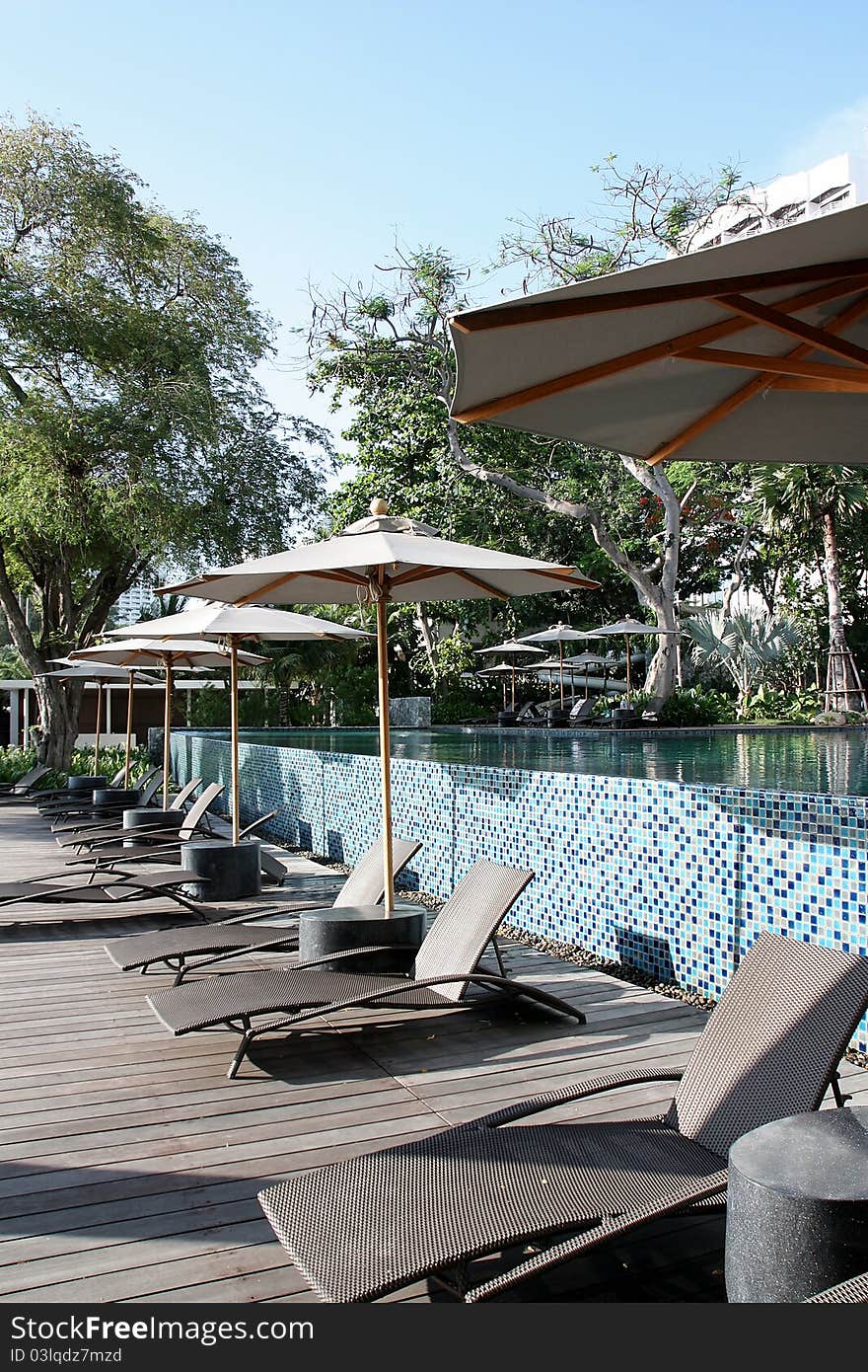 Bed Beside The Pool.