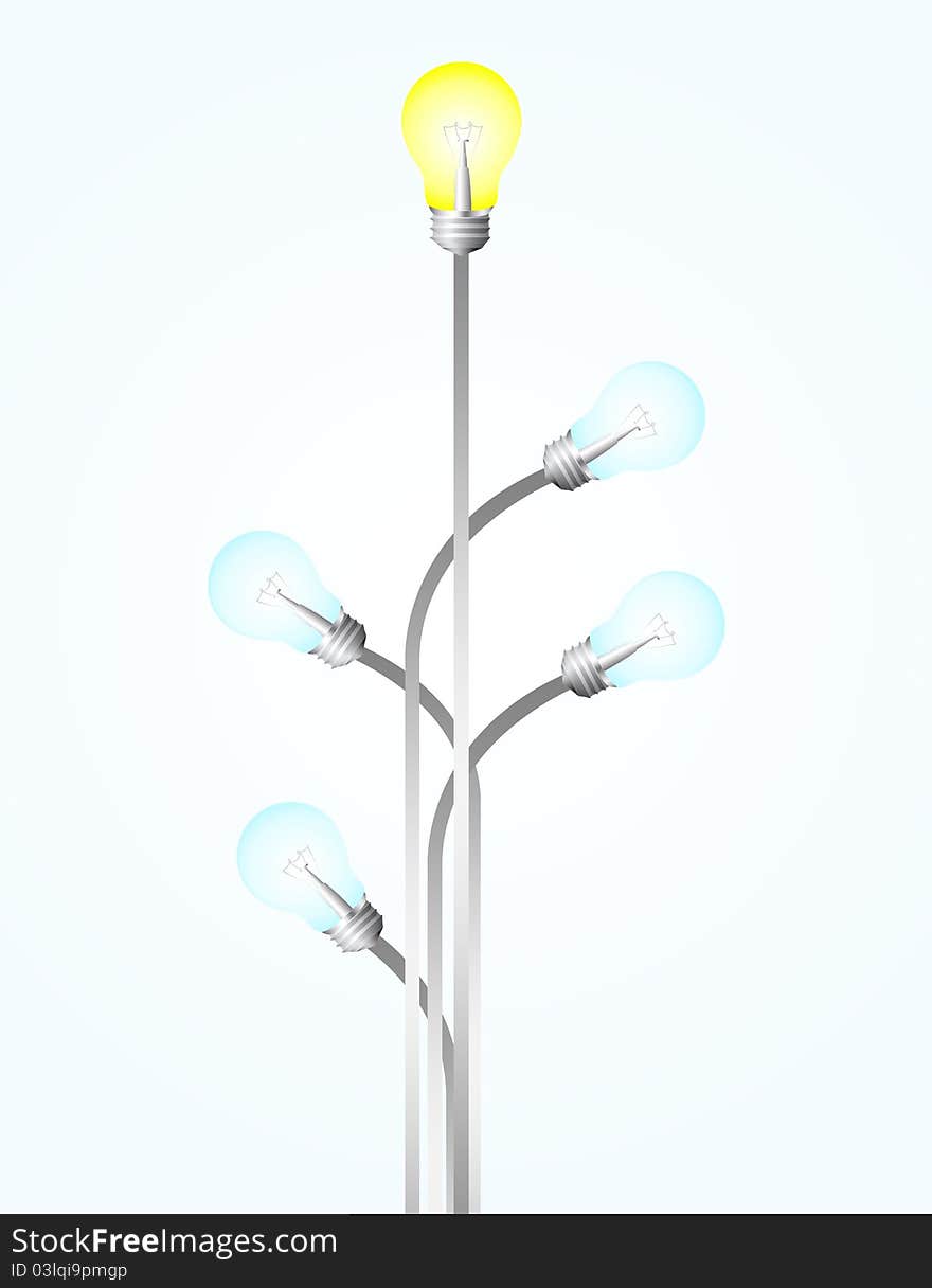 Blue, gray and yellow electric bulb over blue background