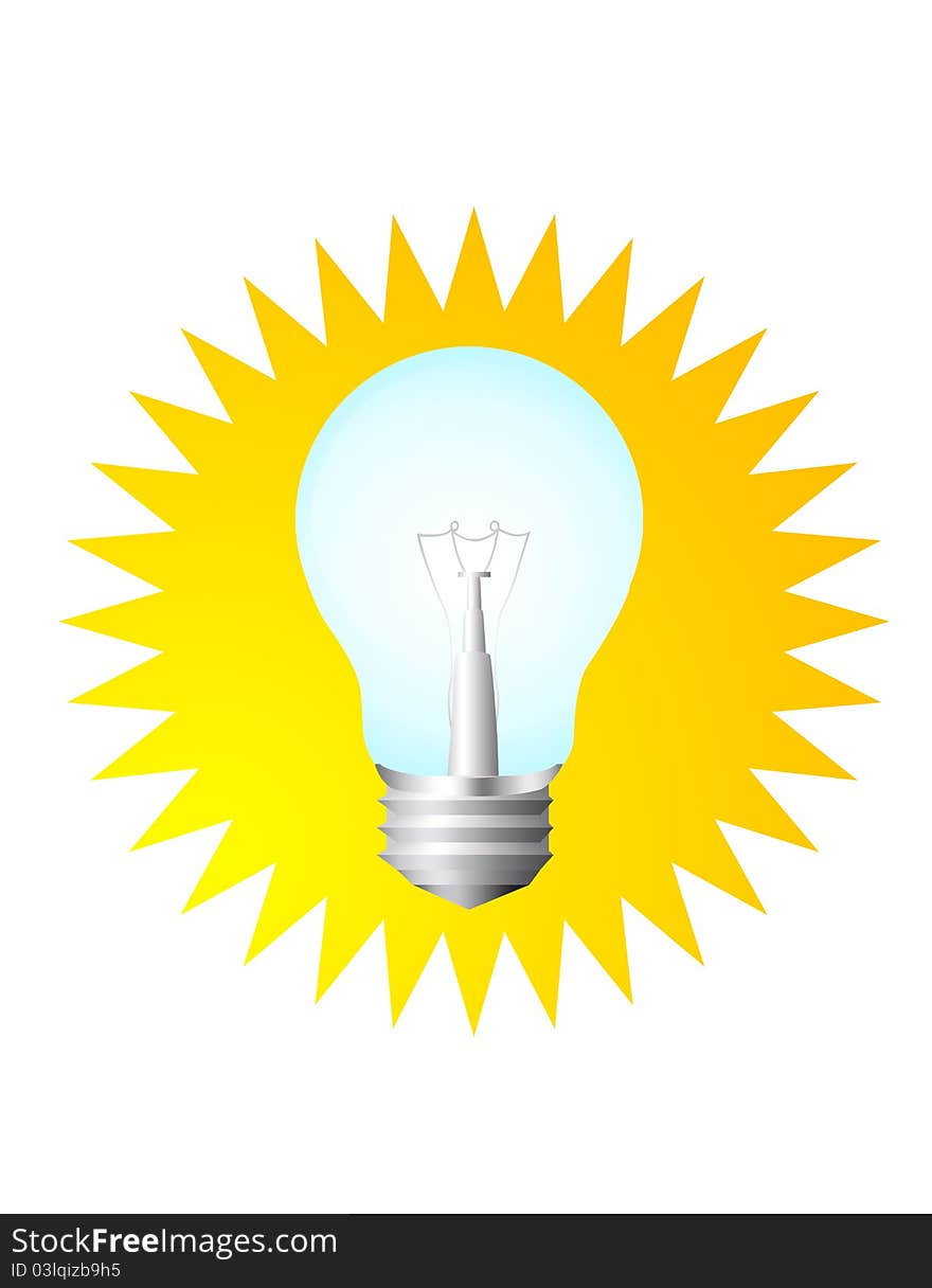 Off electric bulb over yellow star over white background