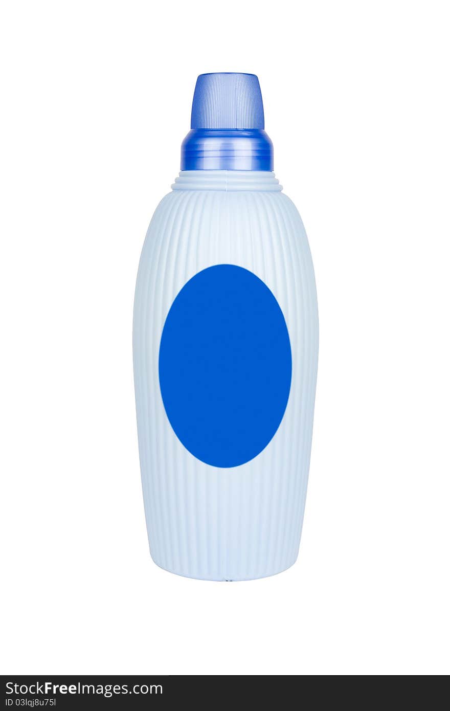 Big blue plastic bottle with blank label