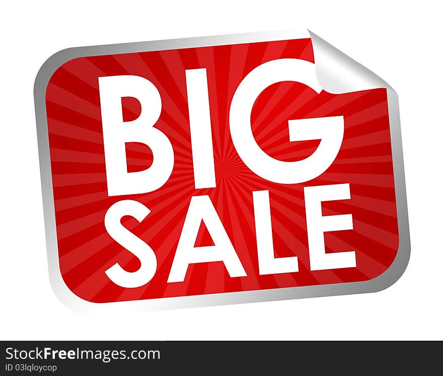 Red big sale label with gray edge isolated over white background