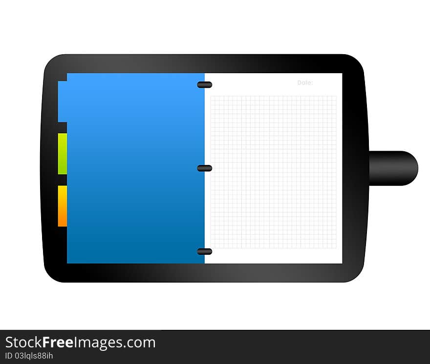 Black, blue, white organizer illustration isolated over white background