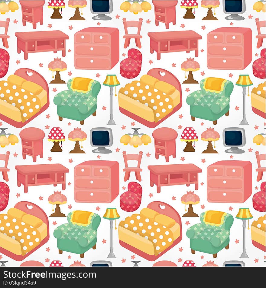 Cartoon pink furniture seamless pattern