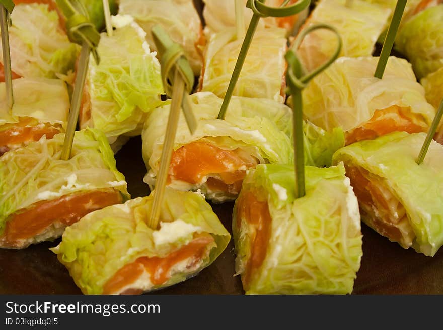 Canape With Salmon And Leaf