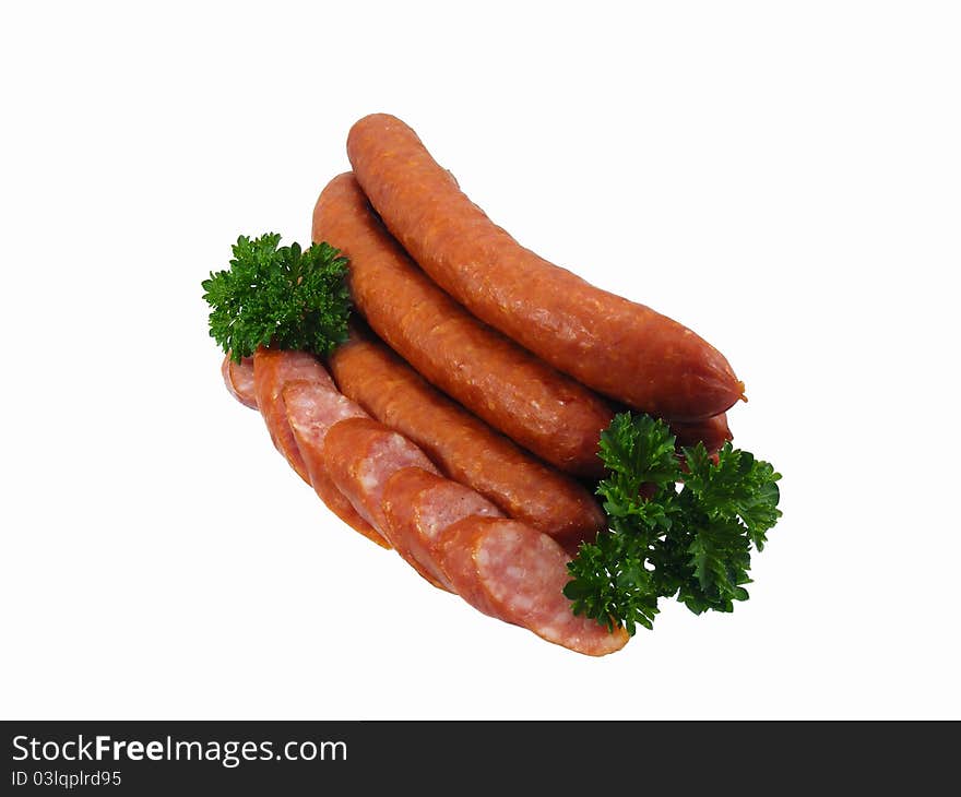 Salami Sausage on a white background. Salami Sausage on a white background