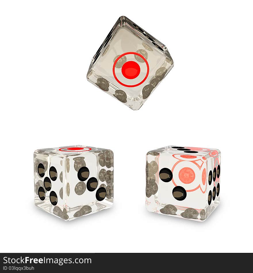 The glass dice over the white background (clipping path). The glass dice over the white background (clipping path)