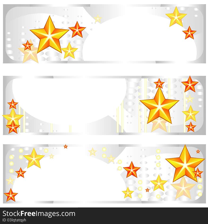 Set of grey metallic banners with red stars. Set of grey metallic banners with red stars