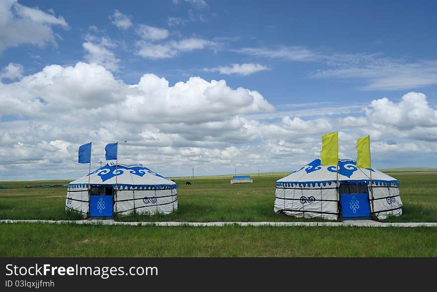 Two Mongolia packages under blue sky and white clouds, beautiful. Two Mongolia packages under blue sky and white clouds, beautiful.