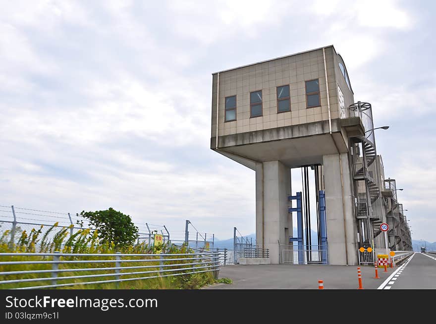 Dam gates along the road