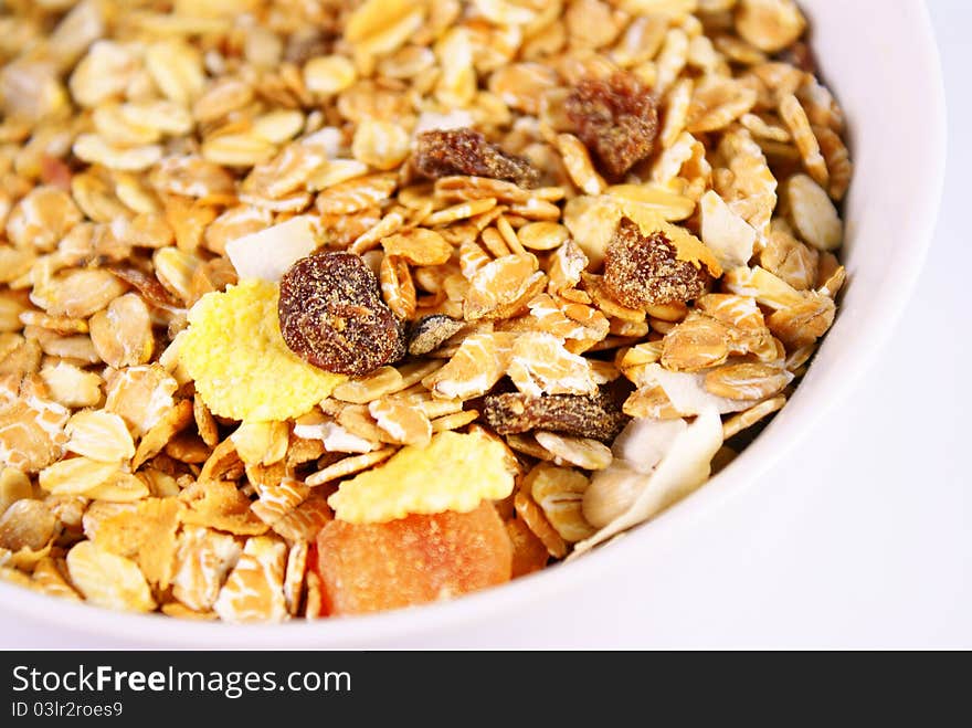 Fresh muesli with dry fruit in a bowl. Fresh muesli with dry fruit in a bowl