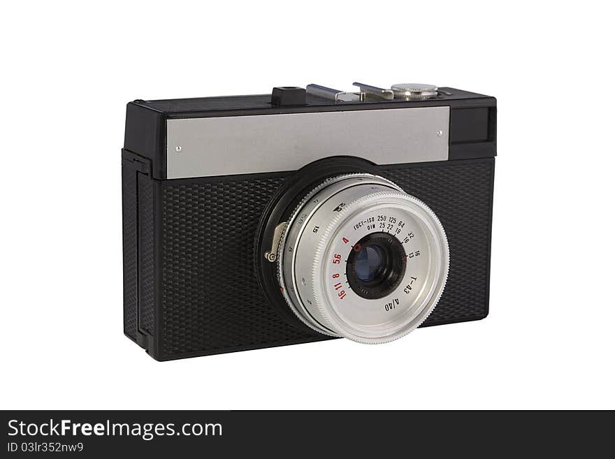 Old camera on a white background.