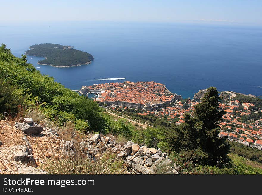 View of Dubrovnik and the island Lokrum