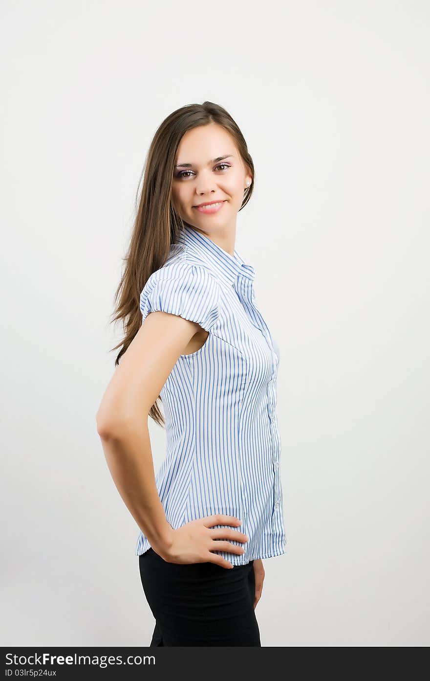 Portrait of happy smiling business woman, isolated on white background