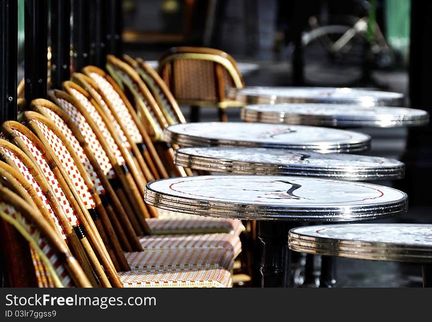 Parisian cafe terrace after the rain