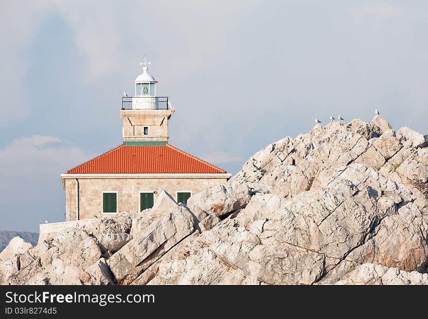 Lighthouse and mews on the island near Dubrovnik, Croatia