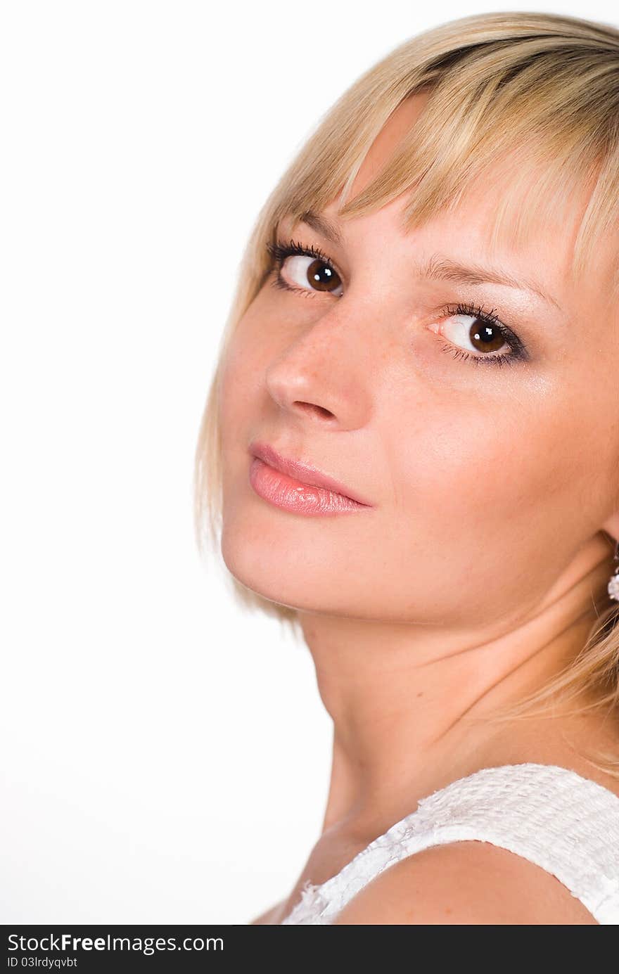 Portrait of a wonderful girl on a white background. Portrait of a wonderful girl on a white background