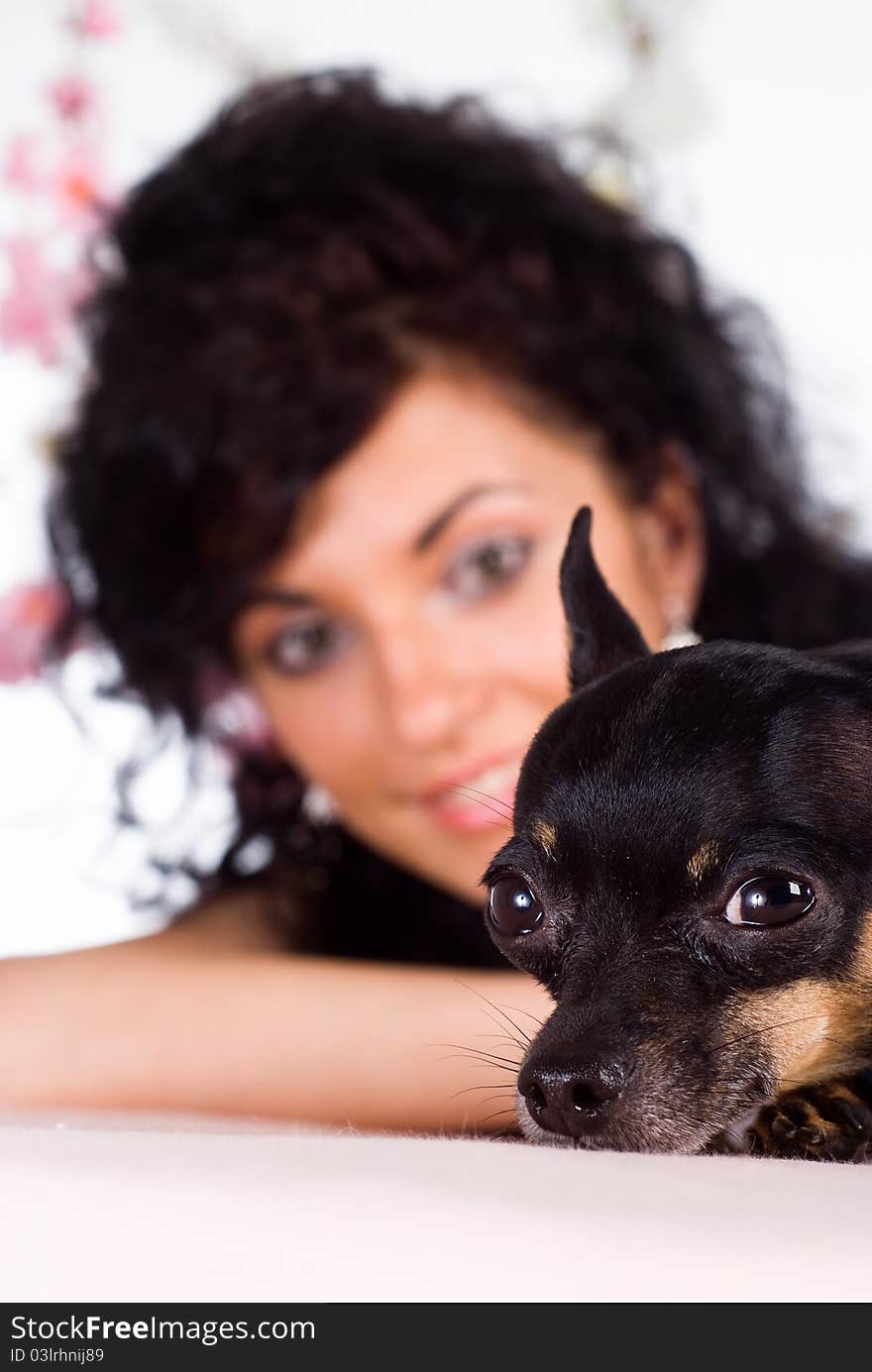 Nice girl posing with a dog. Nice girl posing with a dog