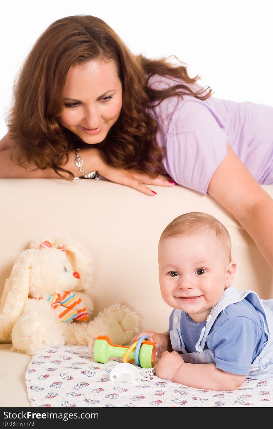 Mom and son on sofa