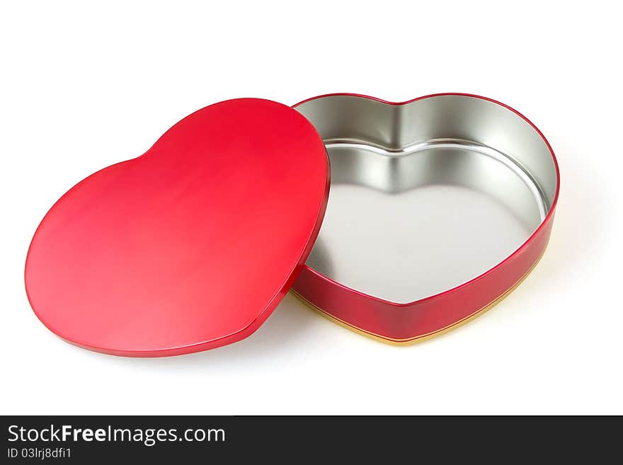 Open heart shaped box with clipping path