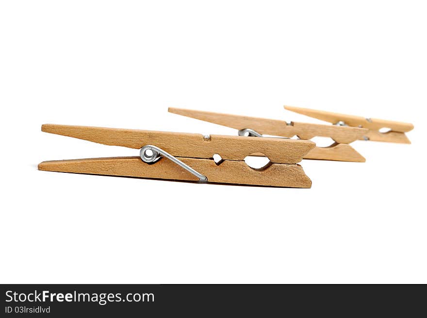 A line of vintage clothespins. A line of vintage clothespins