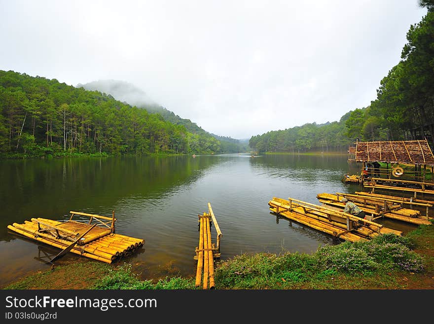 Bamboo pier at Pang-ung lake, Maehongson, Thailand