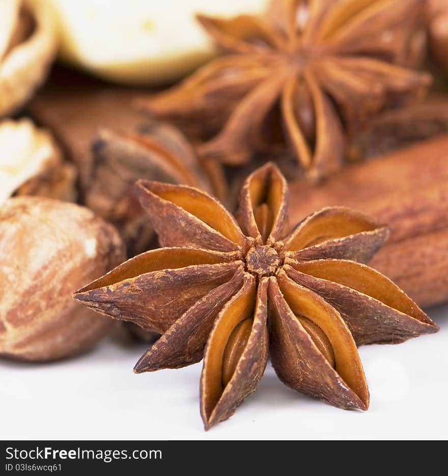 Cinnamon and Anise isolated on white background. Cinnamon and Anise isolated on white background