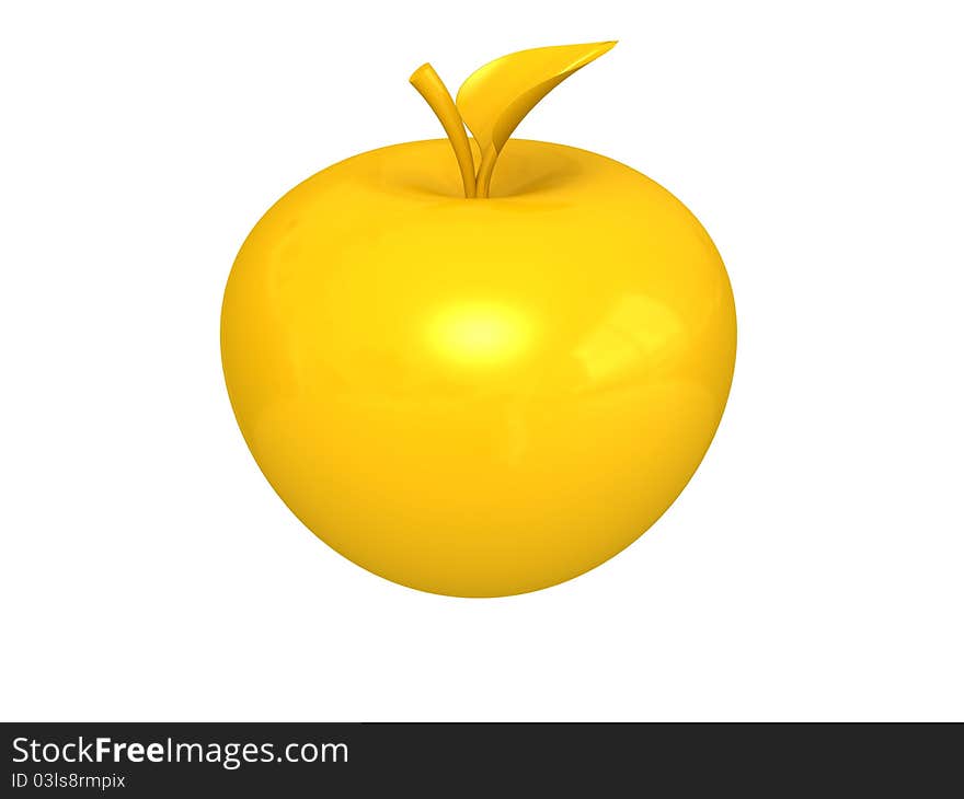 Gold apple on white background isolated