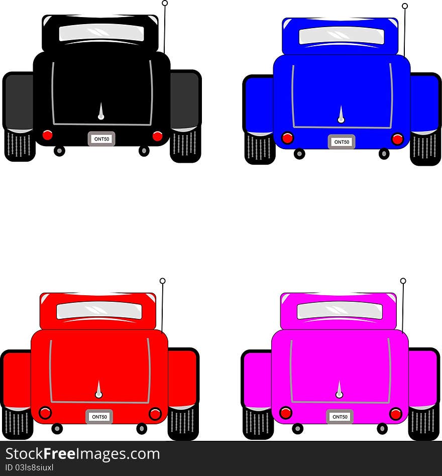 Rear view of hot rods