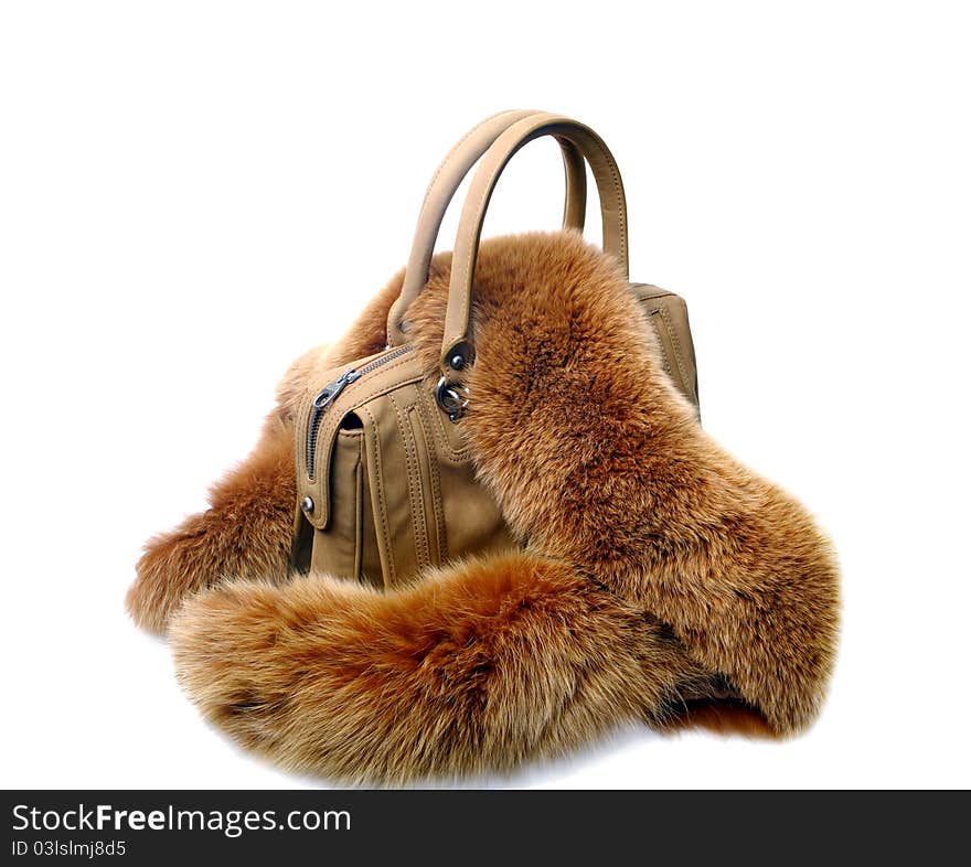 Brown womens bag with fur